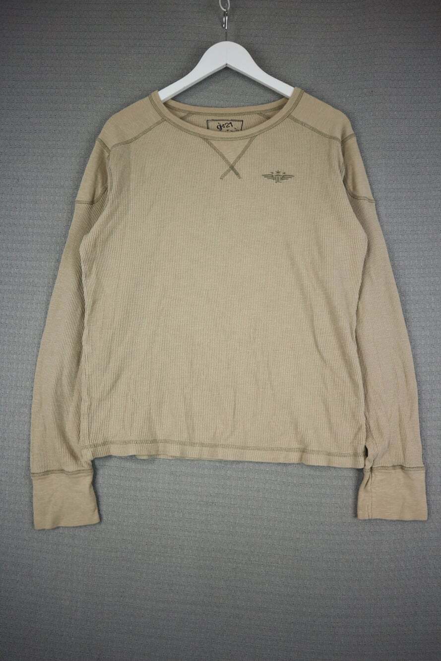 Vintage G21 Waffle Knit Thermal Long Sleeve Shirt Beige Sand Mens Large Y2K